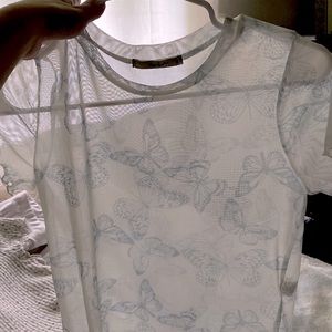 Butterfly see-through pull over shirt